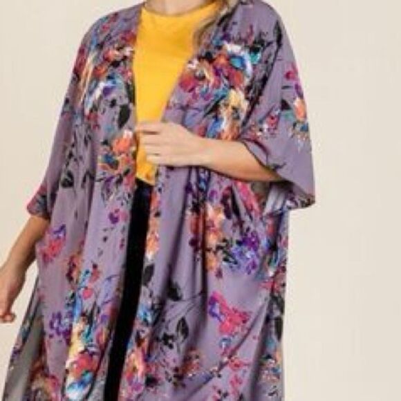 Anthropologie JODIFL Floral Kimono Cardigan Purple and Multicolor Floral - Picture 1 of 5